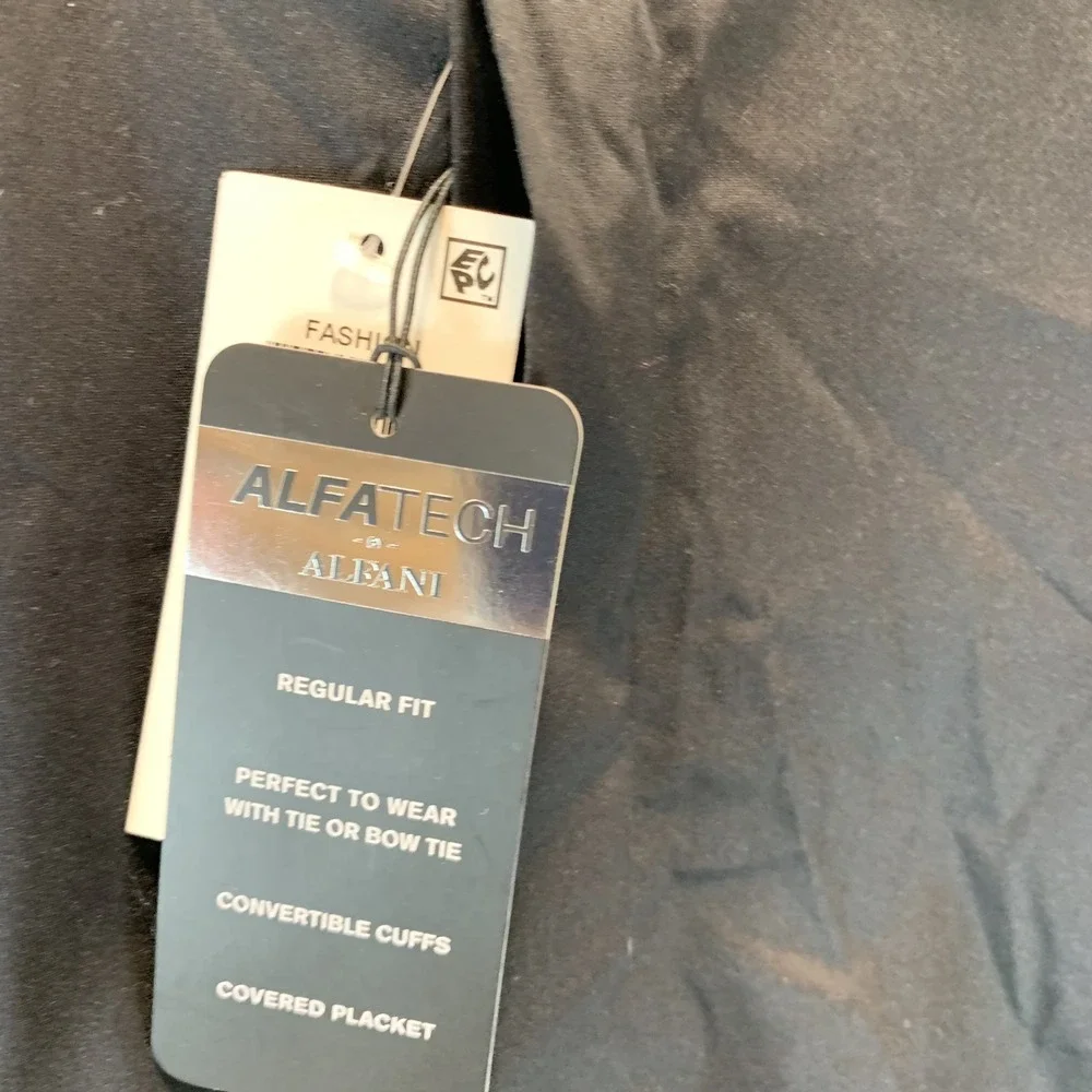 Alfani Men's Button Up‎ Shirt L Black Regular Fit Tech Performance 32/33